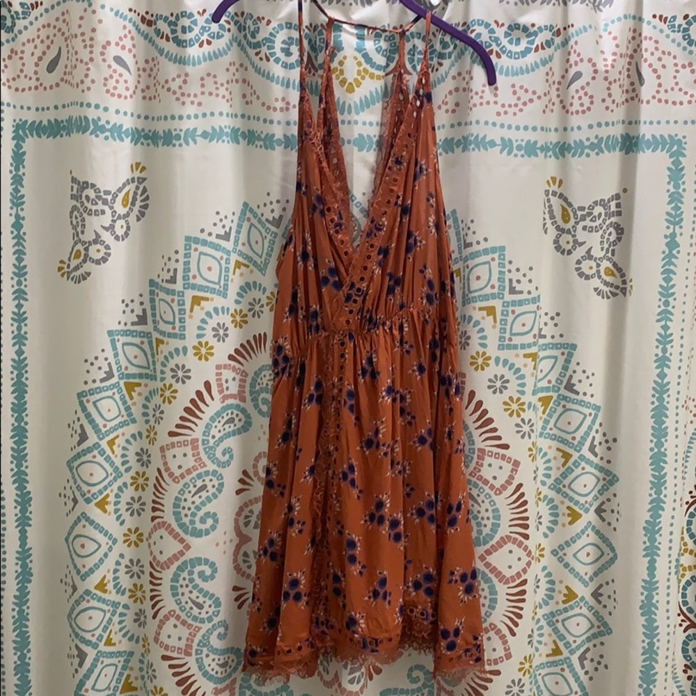 Free People Coral and blue floral dress